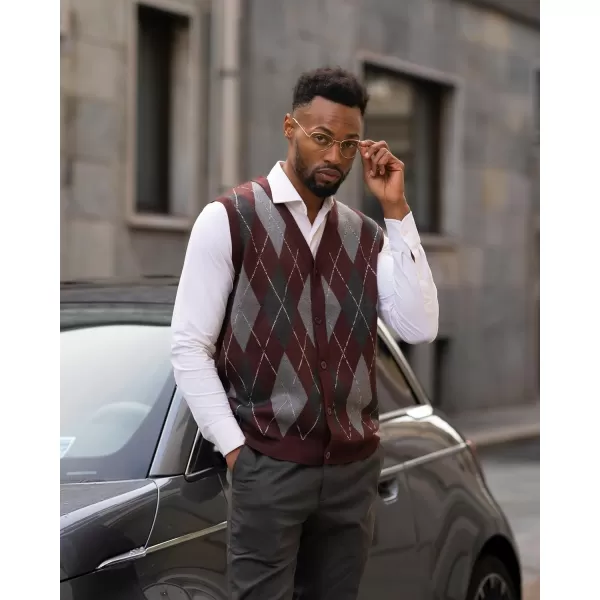 PJ Paul Jones Men's Sweater Vest Cardigan Button Front Knitwear Contrast Color Argyle Sweater Vest