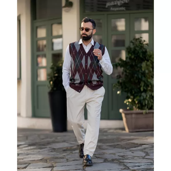 PJ Paul Jones Men's Sweater Vest Cardigan Button Front Knitwear Contrast Color Argyle Sweater Vest