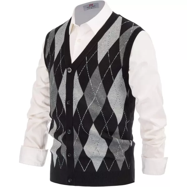 PJ Paul Jones Men's Sweater Vest Cardigan Button Front Knitwear Contrast Color Argyle Sweater Vest