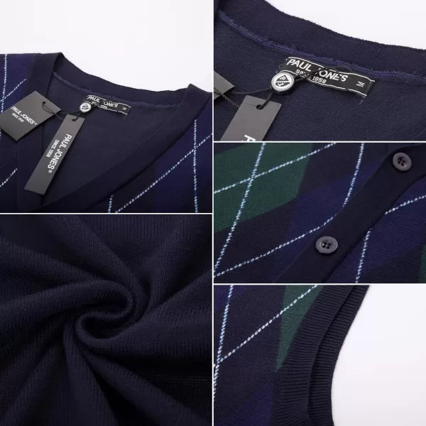 PJ Paul Jones Men's Sweater Vest Cardigan Button Front Knitwear Contrast Color Argyle Sweater Vest