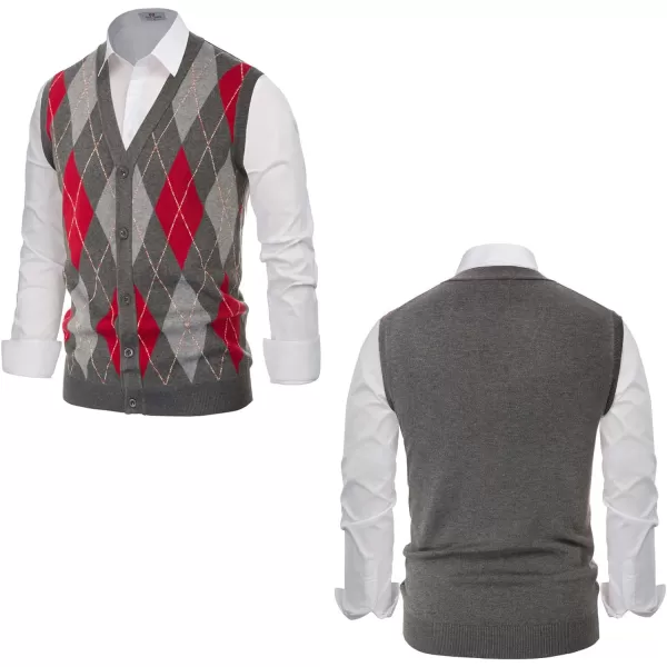PJ Paul Jones Men's Sweater Vest Cardigan Button Front Knitwear Contrast Color Argyle Sweater Vest