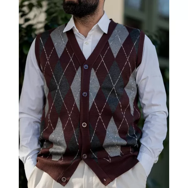 PJ Paul Jones Men's Sweater Vest Cardigan Button Front Knitwear Contrast Color Argyle Sweater Vest