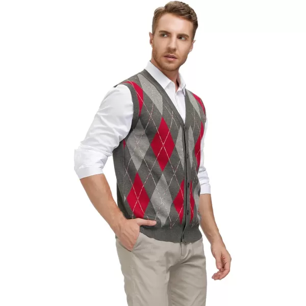 PJ Paul Jones Men's Sweater Vest Cardigan Button Front Knitwear Contrast Color Argyle Sweater Vest