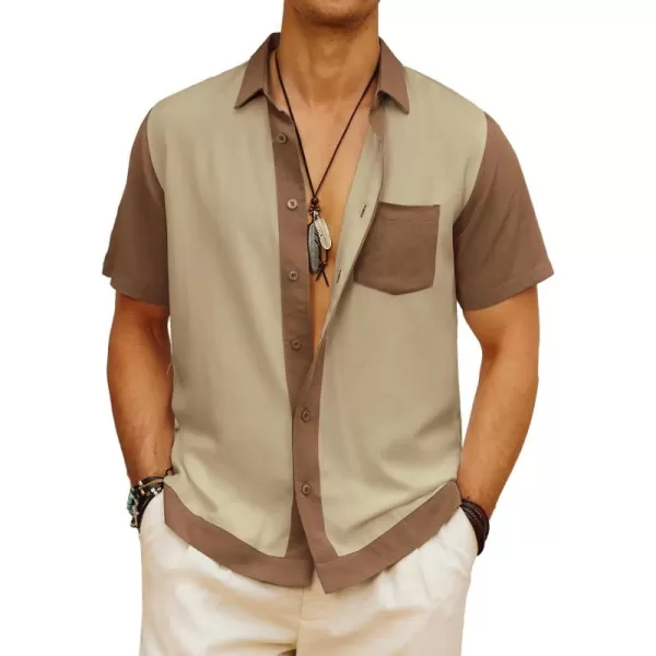 Men Contrast 70s Vintage Bowling Shirt Short Sleeve Button Down Summer Shirt