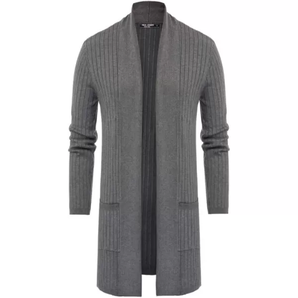 Men's Shawl Collar Open Front Long Cardigan Ribbed Knit Sweater with Pockets