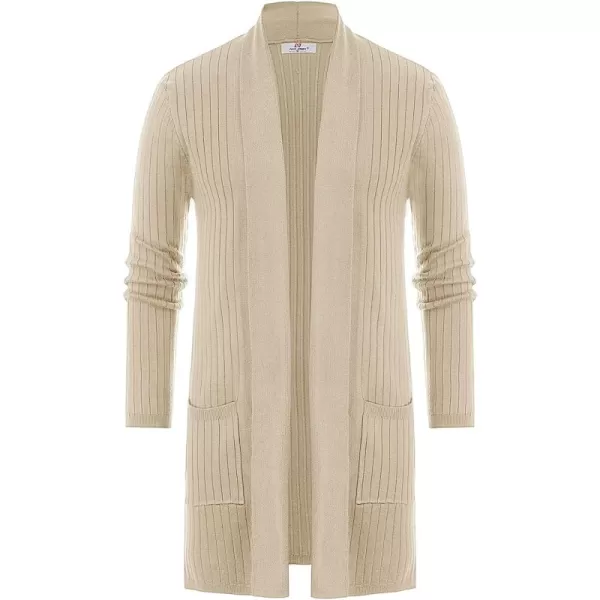 Men's Shawl Collar Open Front Long Cardigan Ribbed Knit Sweater with Pockets