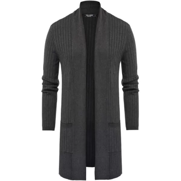Men's Shawl Collar Open Front Long Cardigan Ribbed Knit Sweater with Pockets