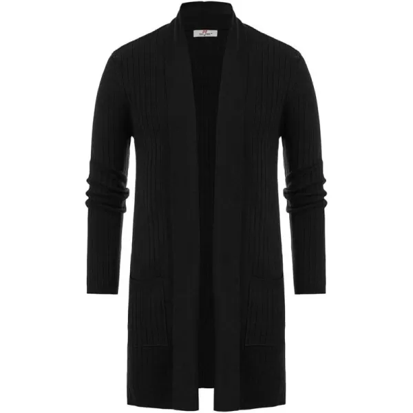 Men's Shawl Collar Open Front Long Cardigan Ribbed Knit Sweater with Pockets