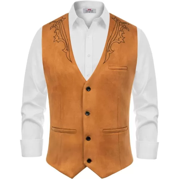 Men's Suede Leather Suit Vest Embroidery Casual Slim Fit Western Vest Waistcoat