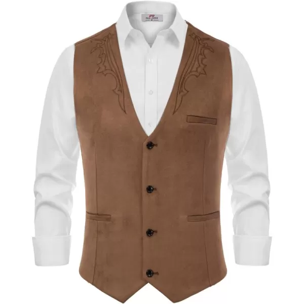 Men's Suede Leather Suit Vest Embroidery Casual Slim Fit Western Vest Waistcoat