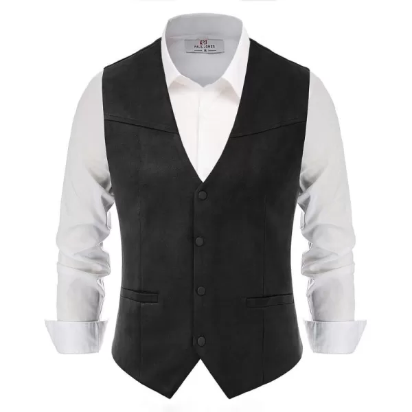 Men's Suede Leather Suit Vest Embroidery Casual Slim Fit Western Vest Waistcoat