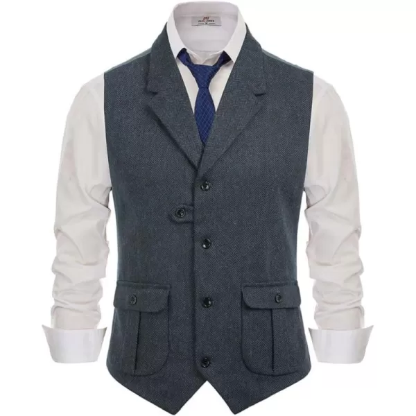 PAUL JONES Mens Herringbone Tweed Waistcoat British Tailored Collar Suit Vest