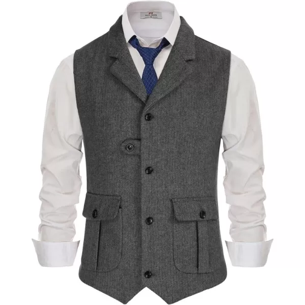 PAUL JONES Mens Herringbone Tweed Waistcoat British Tailored Collar Suit Vest