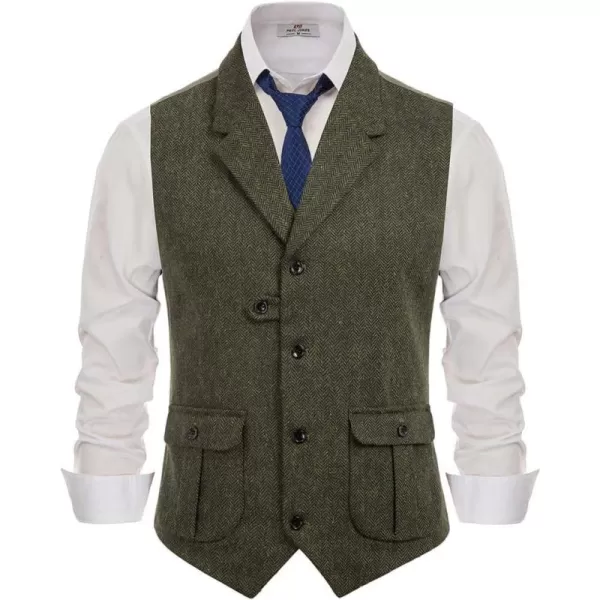 PAUL JONES Mens Herringbone Tweed Waistcoat British Tailored Collar Suit Vest
