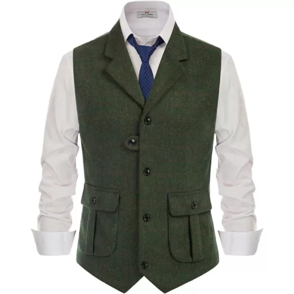 PAUL JONES Mens Herringbone Tweed Waistcoat British Tailored Collar Suit Vest