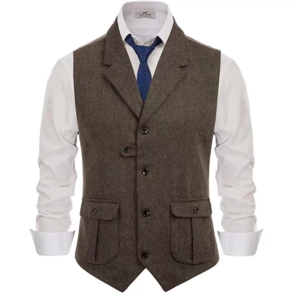 PAUL JONES Mens Herringbone Tweed Waistcoat British Tailored Collar Suit Vest