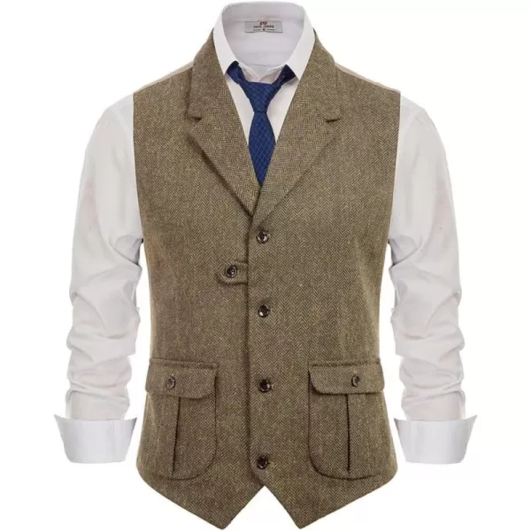 PAUL JONES Mens Herringbone Tweed Waistcoat British Tailored Collar Suit Vest