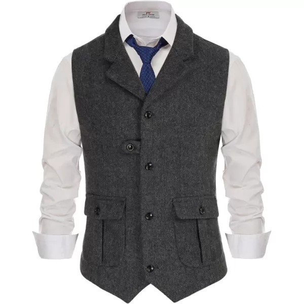 PAUL JONES Mens Herringbone Tweed Waistcoat British Tailored Collar Suit Vest