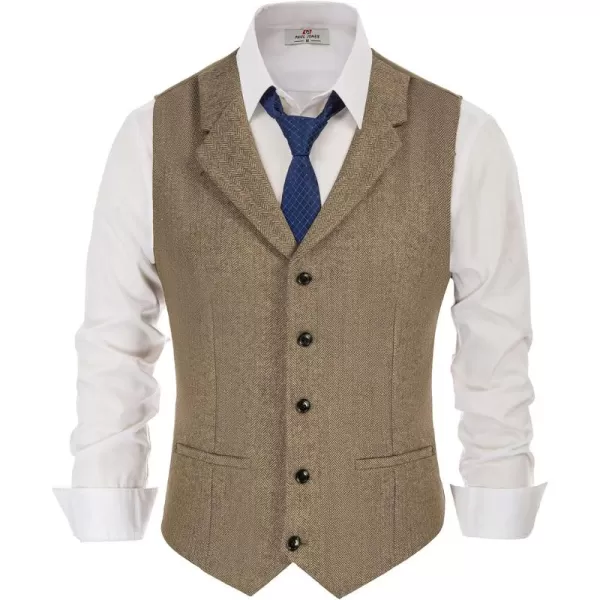 PAUL JONES Mens Western Herringbone Suit Vest Tweed Wool Blend Slim Fit Waistcoat
