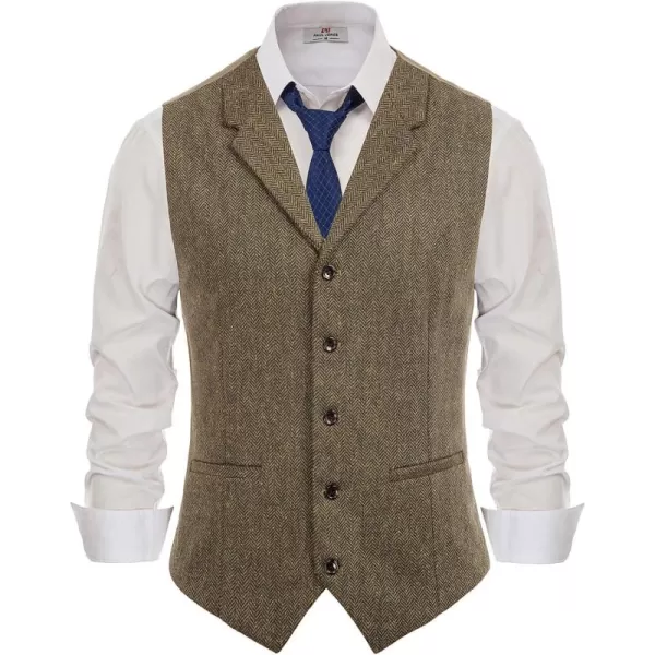 PAUL JONES Mens Western Herringbone Suit Vest Tweed Wool Blend Slim Fit Waistcoat