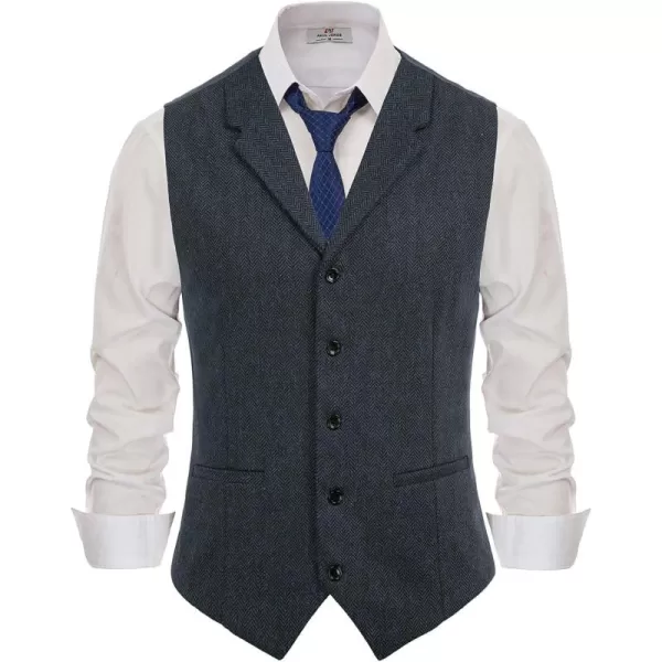 PAUL JONES Mens Western Herringbone Suit Vest Tweed Wool Blend Slim Fit Waistcoat