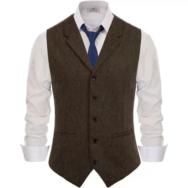 PAUL JONES Mens Western Herringbone Suit Vest Tweed Wool Blend Slim Fit Waistcoat