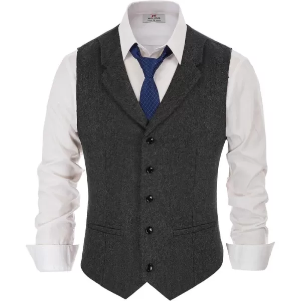 PAUL JONES Mens Western Herringbone Suit Vest Tweed Wool Blend Slim Fit Waistcoat