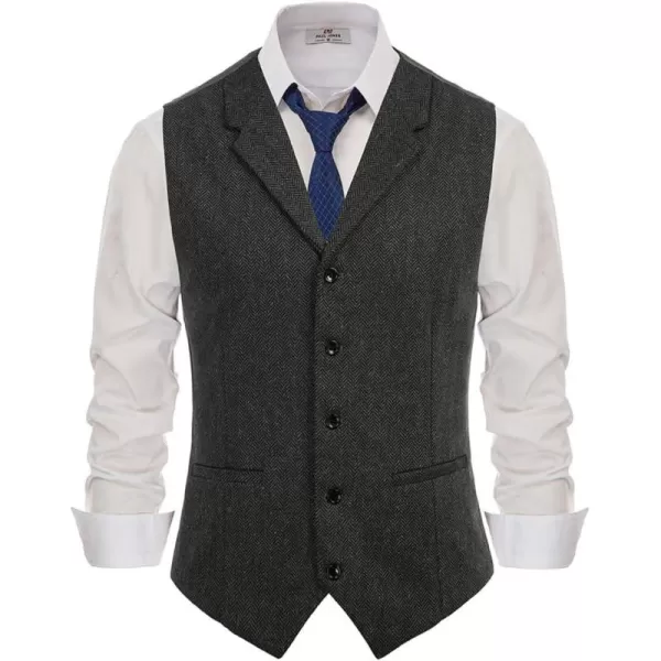 PAUL JONES Mens Western Herringbone Suit Vest Tweed Wool Blend Slim Fit Waistcoat