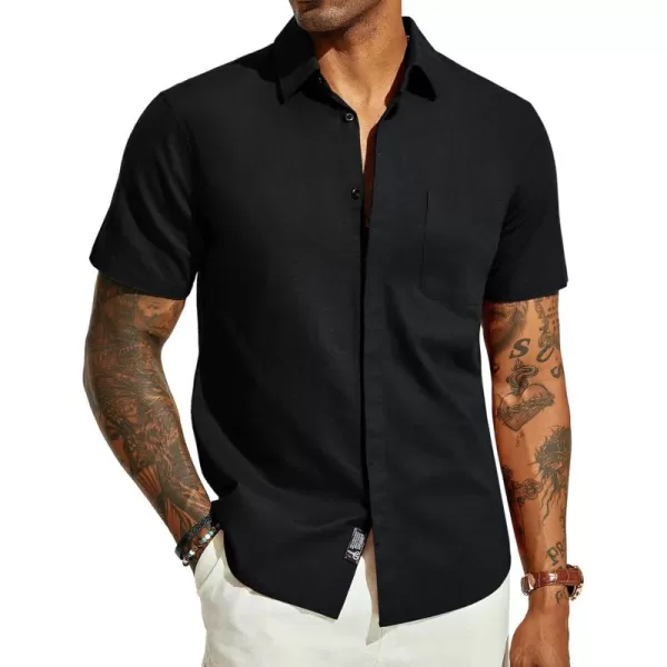 PJ PAUL JONES Men Cotton Linen Shirt Casual Short Sleeve Button Down Shirts Summer Beach Shirt Vacation Shirt with Pocket