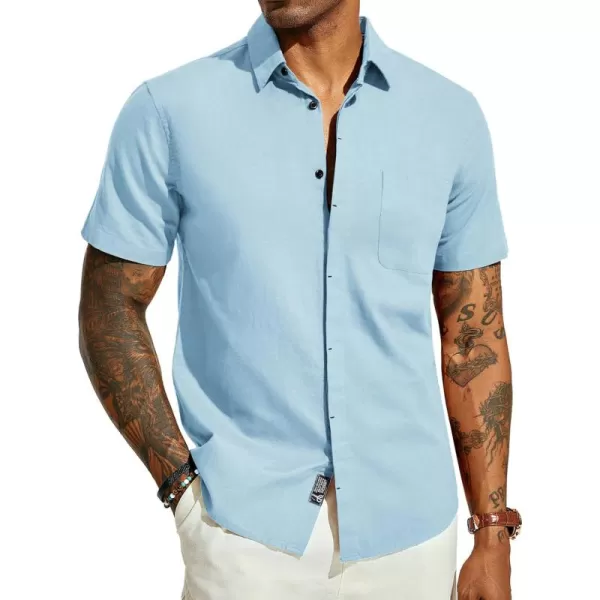 PJ PAUL JONES Men Cotton Linen Shirt Casual Short Sleeve Button Down Shirts Summer Beach Shirt Vacation Shirt with Pocket
