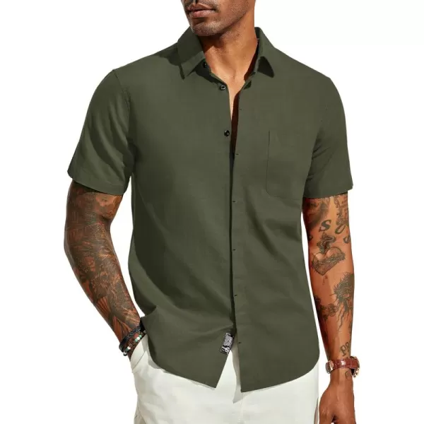 PJ PAUL JONES Men Cotton Linen Shirt Casual Short Sleeve Button Down Shirts Summer Beach Shirt Vacation Shirt with Pocket