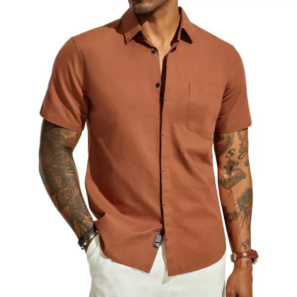 PJ PAUL JONES Men Cotton Linen Shirt Casual Short Sleeve Button Down Shirts Summer Beach Shirt Vacation Shirt with Pocket