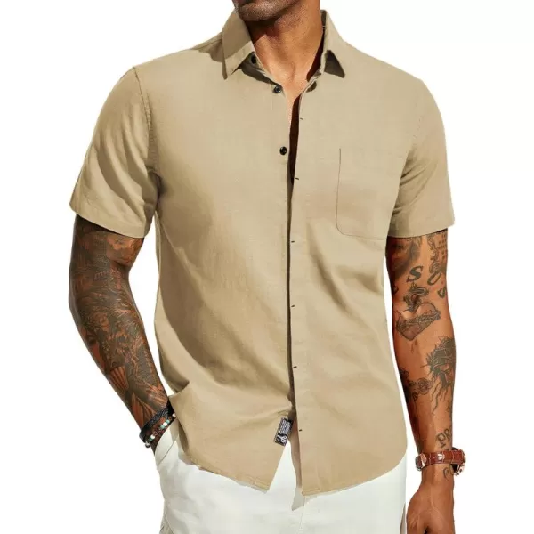 PJ PAUL JONES Men Cotton Linen Shirt Casual Short Sleeve Button Down Shirts Summer Beach Shirt Vacation Shirt with Pocket