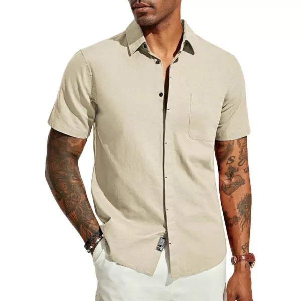 PJ PAUL JONES Men Cotton Linen Shirt Casual Short Sleeve Button Down Shirts Summer Beach Shirt Vacation Shirt with Pocket