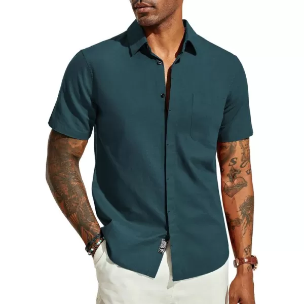PJ PAUL JONES Men Cotton Linen Shirt Casual Short Sleeve Button Down Shirts Summer Beach Shirt Vacation Shirt with Pocket