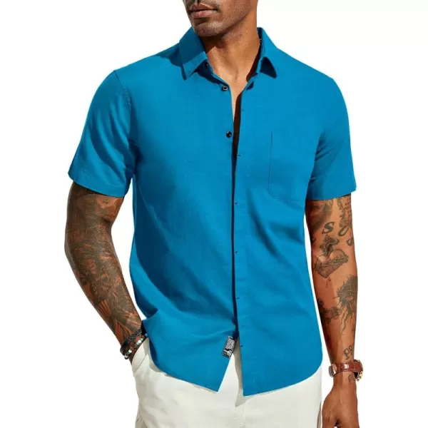 PJ PAUL JONES Men Cotton Linen Shirt Casual Short Sleeve Button Down Shirts Summer Beach Shirt Vacation Shirt with Pocket