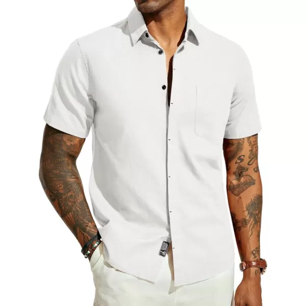 PJ PAUL JONES Men Cotton Linen Shirt Casual Short Sleeve Button Down Shirts Summer Beach Shirt Vacation Shirt with Pocket