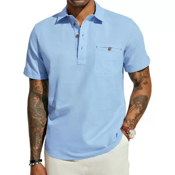 PJ PAUL JONES Men Cotton Linen Shirt Casual Short Sleeve Hippie Shirts Summer Beach Shirt Vacation Shirt with Pocket
