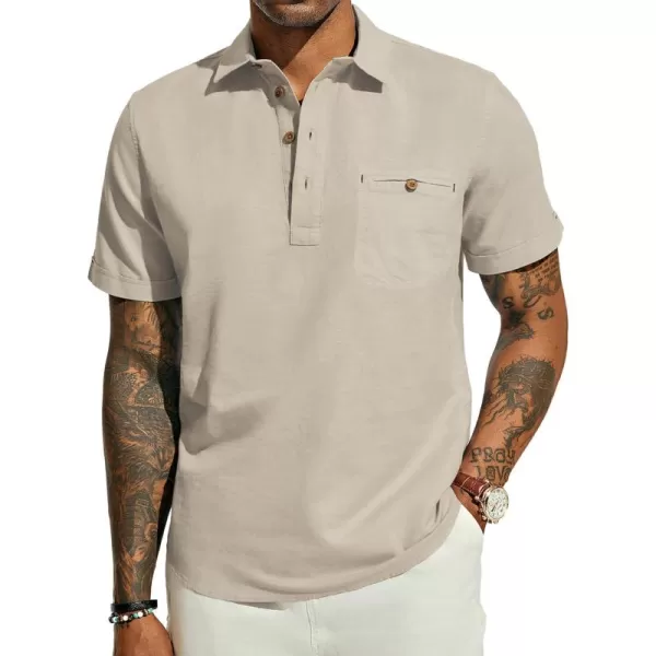 PJ PAUL JONES Men Cotton Linen Shirt Casual Short Sleeve Hippie Shirts Summer Beach Shirt Vacation Shirt with Pocket