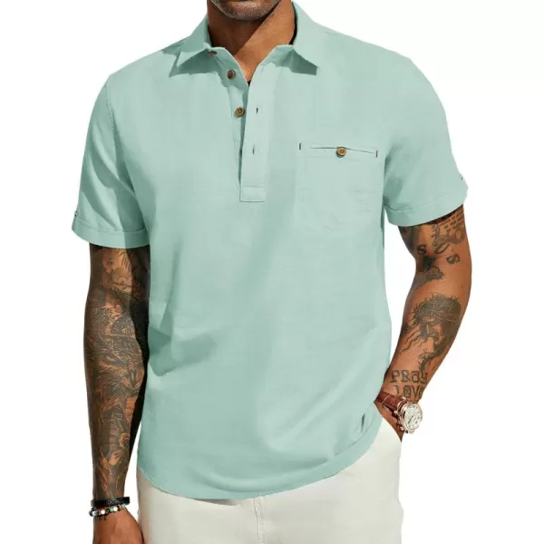 PJ PAUL JONES Men Cotton Linen Shirt Casual Short Sleeve Hippie Shirts Summer Beach Shirt Vacation Shirt with Pocket