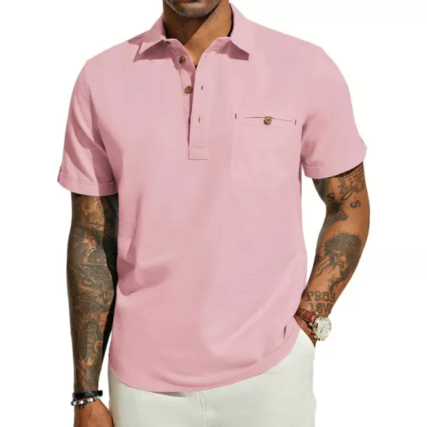 PJ PAUL JONES Men Cotton Linen Shirt Casual Short Sleeve Hippie Shirts Summer Beach Shirt Vacation Shirt with Pocket