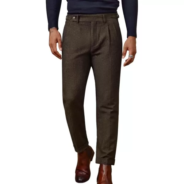 PJ PAUL JONES Men Vintage Tweed Pants Herringbone Pleated Suit Trousers