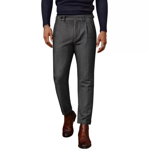PJ PAUL JONES Men Vintage Tweed Pants Herringbone Pleated Suit Trousers