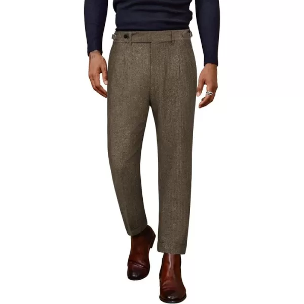 PJ PAUL JONES Men Vintage Tweed Pants Herringbone Pleated Suit Trousers