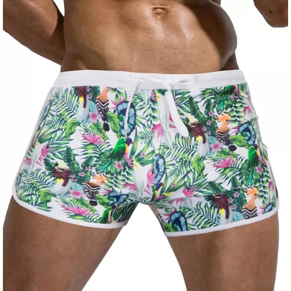 PJ PAUL JONES Men's 50s Vintage Tropical Print Swim Brief Square Leg Contrast Swimwear Swimsuit