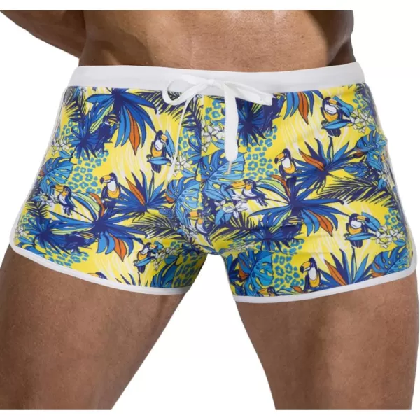 PJ PAUL JONES Men's 50s Vintage Tropical Print Swim Brief Square Leg Contrast Swimwear Swimsuit