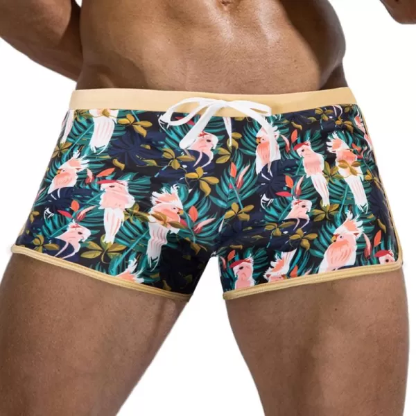 PJ PAUL JONES Men's 50s Vintage Tropical Print Swim Brief Square Leg Contrast Swimwear Swimsuit