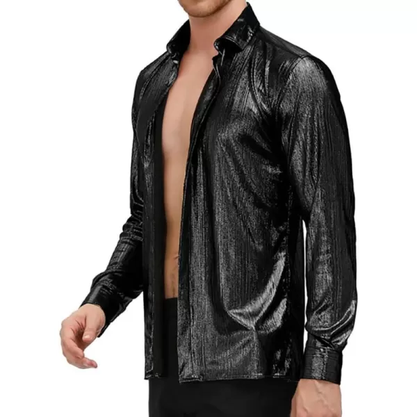 PJ PAUL JONES Men's 70s Disco Shirts Luxury Metallic Sequins Button Down Long Sleeve Party Shirt Nightclub Costume Tops