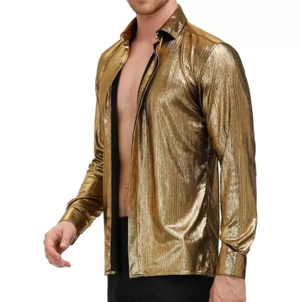 PJ PAUL JONES Men's 70s Disco Shirts Luxury Metallic Sequins Button Down Long Sleeve Party Shirt Nightclub Costume Tops