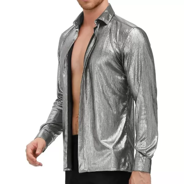 PJ PAUL JONES Men's 70s Disco Shirts Luxury Metallic Sequins Button Down Long Sleeve Party Shirt Nightclub Costume Tops